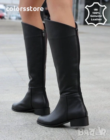 Равни ботуши - черна ЕСТЕСТВЕНА кожа - EK170

