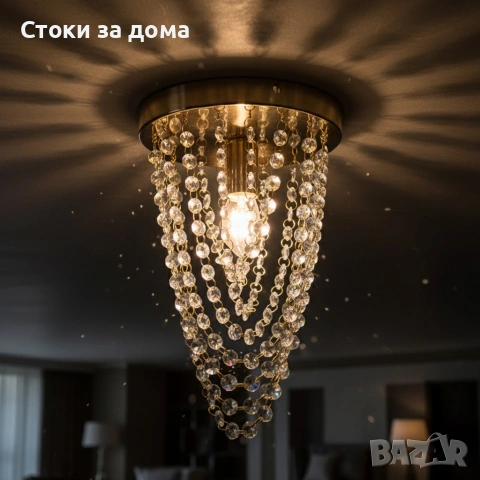 Луксозен плафон с кристали , снимка 2 - Лампи за таван - 53485445