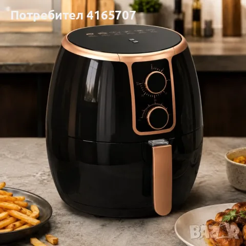 Фритюрник с горещ въздух 3,7 L - Мощен с регулируема температура 80–200°C и таймер, снимка 3 - Фритюрници - 55905573