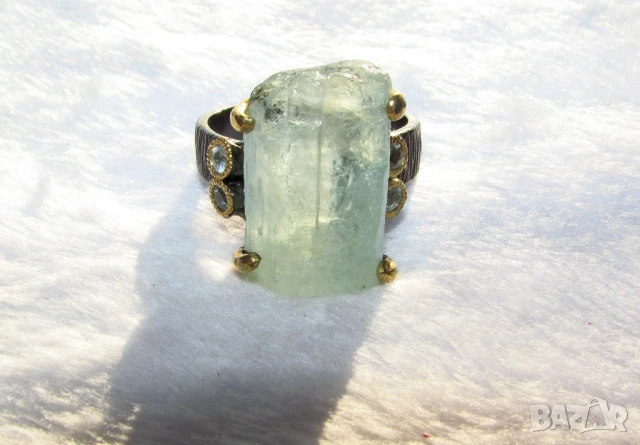 925 сребърен пръстен с аквамарин 20x13мм, снимка 1