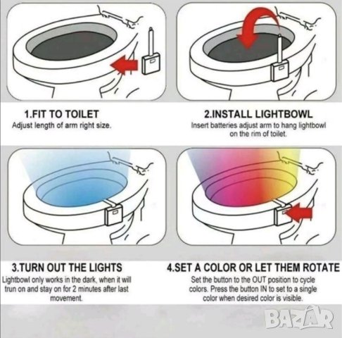 LED лампа за баня или тоалетна чиния с 8 цвята , снимка 6 - Други - 42457282