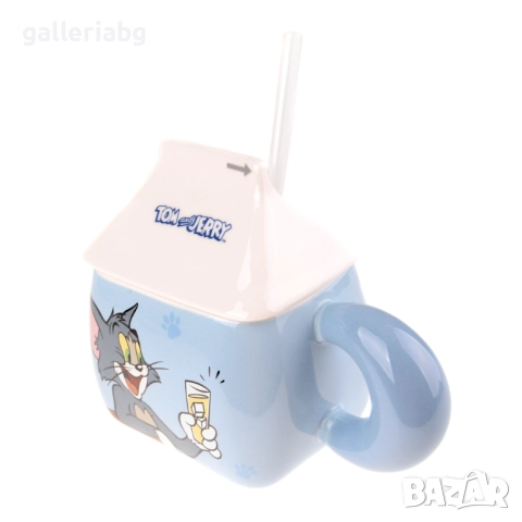 Керамична чаша Tom & Jerry – котка и мишка, квадратна чаша за мляко със сламка, 200 мл 🥛, снимка 2 - Чаши - 52680080