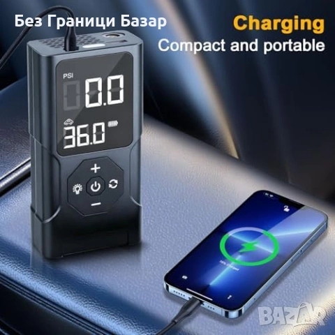 Нова Преносима помпа компресор за гуми кола/велосипед/колело LED 12V, снимка 4 - Друга електроника - 53692469