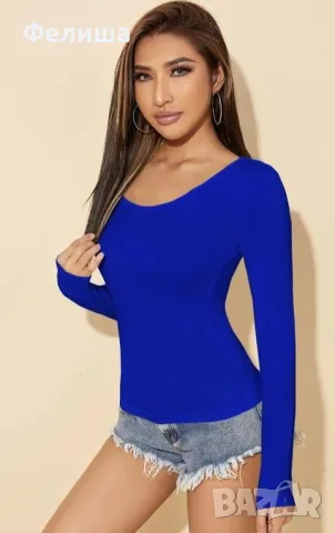 Супер Секси Кралско Син Цвят Блуза с Дълги Ръкави М/Л Размер, снимка 5 - Блузи с дълъг ръкав и пуловери - 50309007