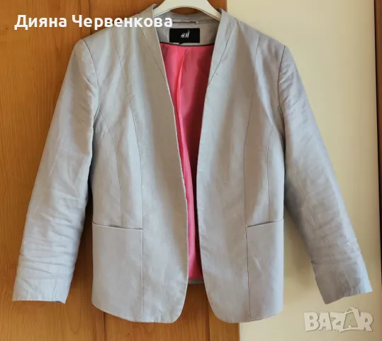 Дамско ленено сиво сако H&M със сребриста нишка; пролет/есен