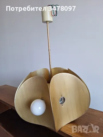 Vintage Space Age Brass Chandelier 1970s Lumet Poznań Petal Pendant Light MCM, снимка 4 - Антикварни и старинни предмети - 56183022