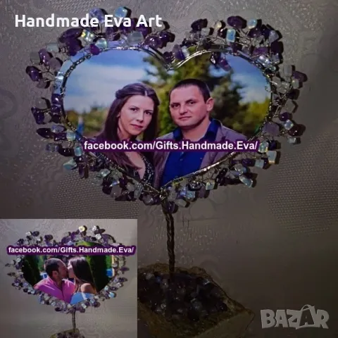  Подарък за Юбилей, Годеж, Рожден ден- Дръвче от полускъпоценни камъни по избор и Ваша снимкаа