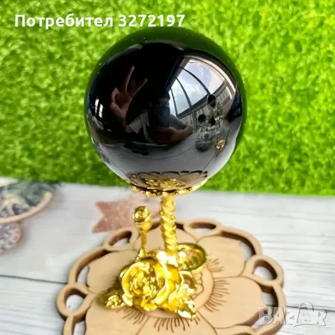 Елегантна Черна Кристална Топка с метална стойка в сребрист цвят,Фенг Шуй, снимка 3 - Декорация за дома - 48256477
