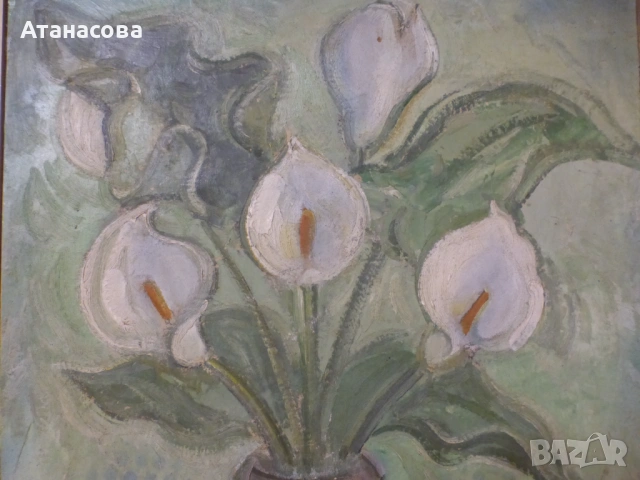 Картина Натюрморт "Ваза с цветя" Димитрий Любенов 1987 г, снимка 2 - Картини - 53330557