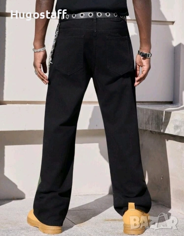 Нови черни камуфлаж baggy дънки Casual Loose Fit Jeans панталони карго M/32, снимка 3 - Дънки - 53855309