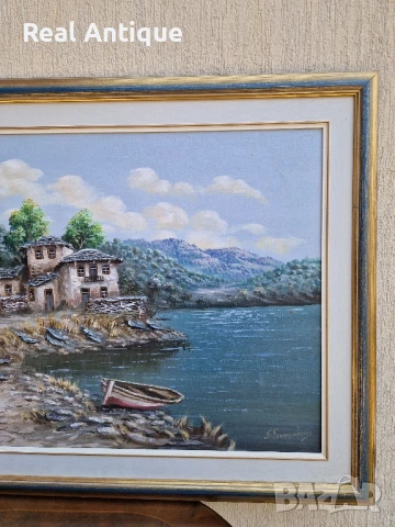 Превъзходна голяма антикварна авторска картина масло върху платно , снимка 6 - Картини - 51179900