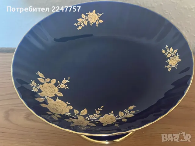 Фруктиера  порцелан кобалт с позлата , снимка 4 - Антикварни и старинни предмети - 50174150