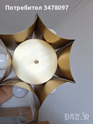Vintage Space Age Brass Chandelier 1970s Lumet Poznań Petal Pendant Light MCM, снимка 3 - Антикварни и старинни предмети - 56183022