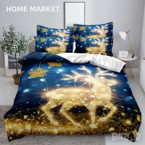 Коледно спално бельо, 100% памук, 6 части Този комплект съдържа:  6 части, двулицев двоен комплект: , снимка 6 - Спално бельо - 52538215