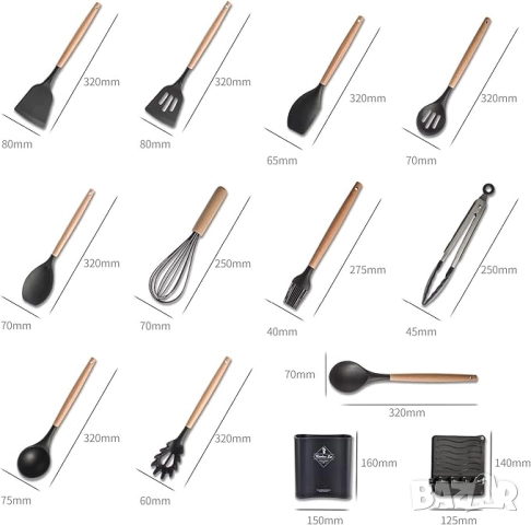 Комплект кухненски незалепващи силиконови прибори 13 части, снимка 3 - Прибори за хранене, готвене и сервиране - 52035238