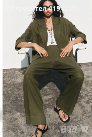 Елегантен маслинен костюм – двуредно сако + панталон