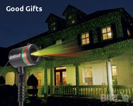 Коледен лазерен прожектор Star Shower – фасадна украса със зелени и червени лъчи, снимка 8 - Прожектори - 52099240