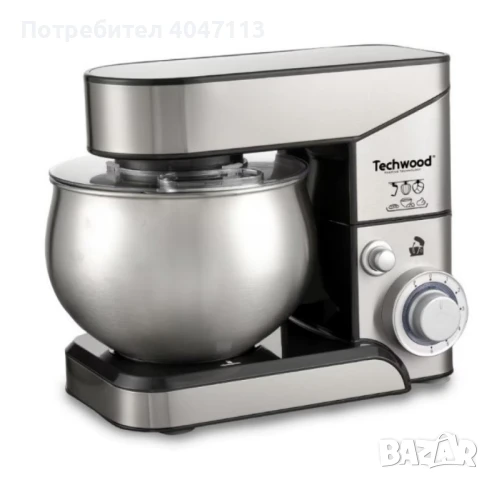 Планетарен миксер с купа от инокс Techwood TRO-1055, 1000W, 5л., 3бъркалки, 6степени + Pulse, Червен, снимка 3 - Други стоки за дома - 51377729