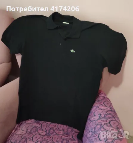LACOSTE Мъжка Черна Тениска с Яка / Размер L / Идеална за Летни Вечери, снимка 2 - Тениски - 55971275