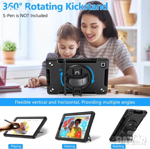 Калъф за Samsung Galaxy Tab A7 Lite 8.7 Inch 2021, държач за S-Pen, въртяща се стойка - черен, снимка 2 - Калъфи, кейсове - 44438353