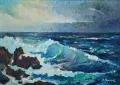Картина, море, вълни, худ. Ал. Чернев, 1991 г., снимка 2