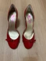 Елегантни дамски обувки с ток, естествена кожа, червен цвят, номер 39 , снимка 1