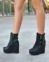 Боти на платформа - черна кожа и велур - B2001 , снимка 2