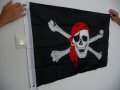 05 Пиратско знаме флаг шапка кораб череп червена кърпа 60х90, снимка 2
