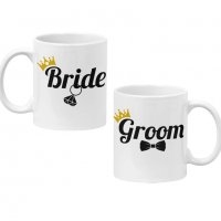 Комплект чаши за влюбени Bride & Groom, снимка 1 - Романтични подаръци - 35737689
