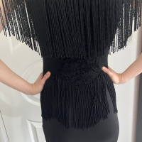 Черна дълга рокля с ресни размер S, снимка 5 - Рокли - 36344530