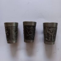 Три релефни цинкови  чашки за ракия. , снимка 1 - Чаши - 39158628