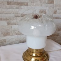 Стара месингова нощна лампа с духано стъкло - Антика - №45, снимка 5 - Антикварни и старинни предмети - 42114383