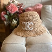 Шапка Celin raffia*налична*Celine TRIOMPHE hat in raphia natural white/ Black, снимка 5 - Шапки - 42424993