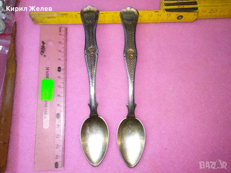 19 Век ОСМАНСКА ИМПЕРИЯ 2 ГОЛЕМИ СРЕБЪРНИ ЛЪЖИЦИ СРЕБРО 800 МАЙСТОРСКИ с ТУГРА ЩЕМПЕЛ и НИШАН 43166, снимка 1