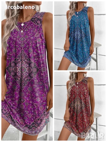 Дамска етническа модна рокля без ръкави с щампи Boho, 3цвята , снимка 1