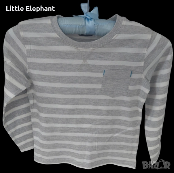 Блузка с дълъг ръкав за момченце на 5-6 години бяло и сиво голямо райе,Англия/нова, снимка 1