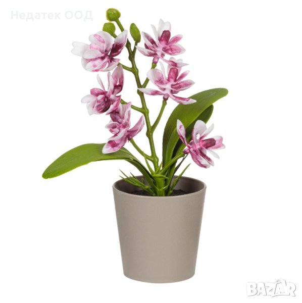 Декоративна пластмасова саксия с изкуствена орхидея, 6x17см, снимка 1