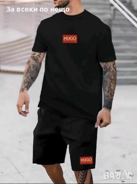 Hugo Boss Мъжки Черен Летен Екип Тениска И Къси Панталонки👕🩳Мъжки Къс Комплект Хуго Бос Код B300, снимка 1