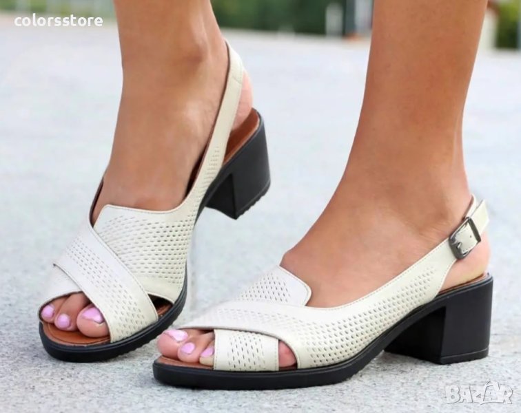 Сандали на ток - бежова ЕСТЕСТВЕНА кожа - 42, снимка 1