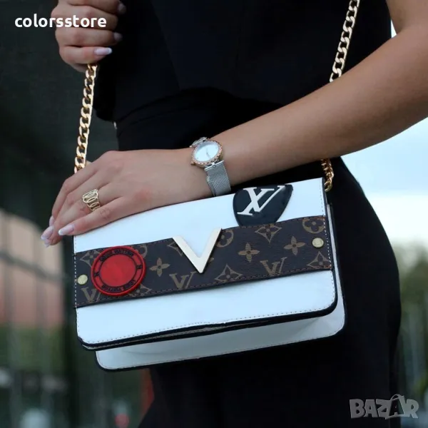 Дамска чанта - бяло с кафяво - LV2, снимка 1