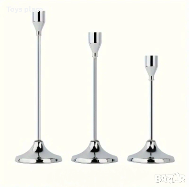 Комплект 3 броя метални свещници Нови, снимка 1