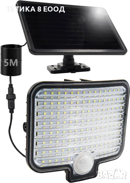 Соларна лампа за открито, 120 LED със сензор за движение и с 5m кабел, IP65, снимка 1
