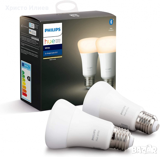 Philips Hue LED Смарт Крушка Топла Бяла Светлина Bluetooth 9W - 2бр., снимка 1