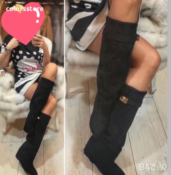 Ботуши на платформа - черен велур - K-40 , снимка 1