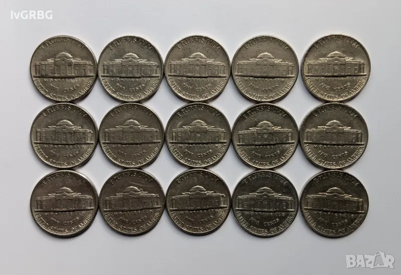 5 цента САЩ 1976 - 1990 15 монети поредни години 5 цента Америка , снимка 1