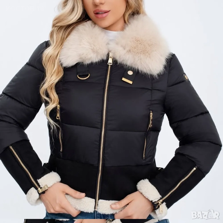 Дамско пухено палто 4265 цвят черен, екрю, снимка 1