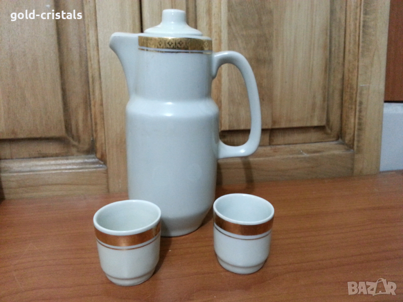 Стар български порцелан каничка с чашки, снимка 1