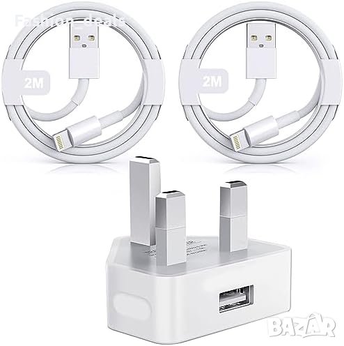 Нов Заряден комплект 2 бр. 2M Lightning Кабели 5W USB iPhone Айфон, снимка 1