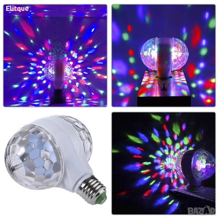 Диско LED лампа, въртяща се крушка - автоматично въртене с кристални топки, снимка 1