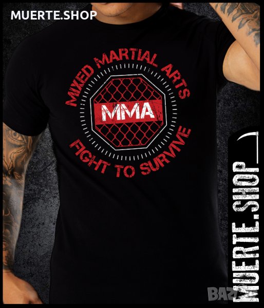 Черна тениска с щампа MMA FIGHT 2 SURVIVE, снимка 1